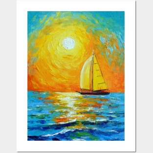 Morning sailboat Posters and Art